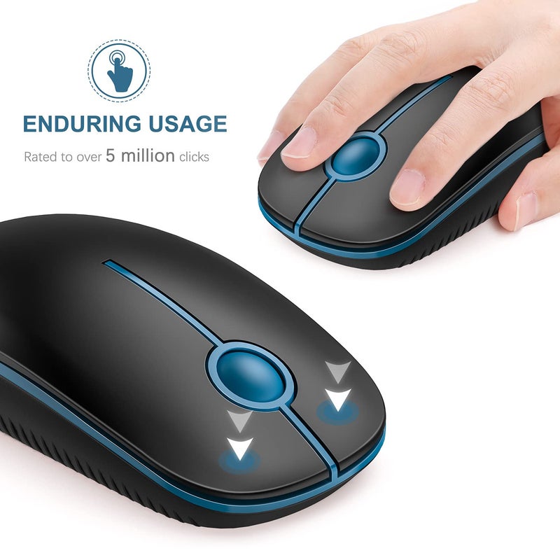 Vssoplor Wireless Mouse, 2.4G Slim Portable Computer Laptop Mouse with Nano Receiver Quiet Silent Optical Mice for Notebook, PC, Laptop, Computer-Black and Sapphire Blue - Image 3